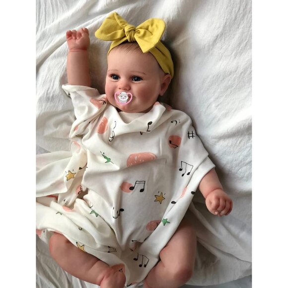 🆕20 Inches Full Vinyl Body Real Baby Size Hand Painted Hair With Yellow Dress - Picture 2 of 7